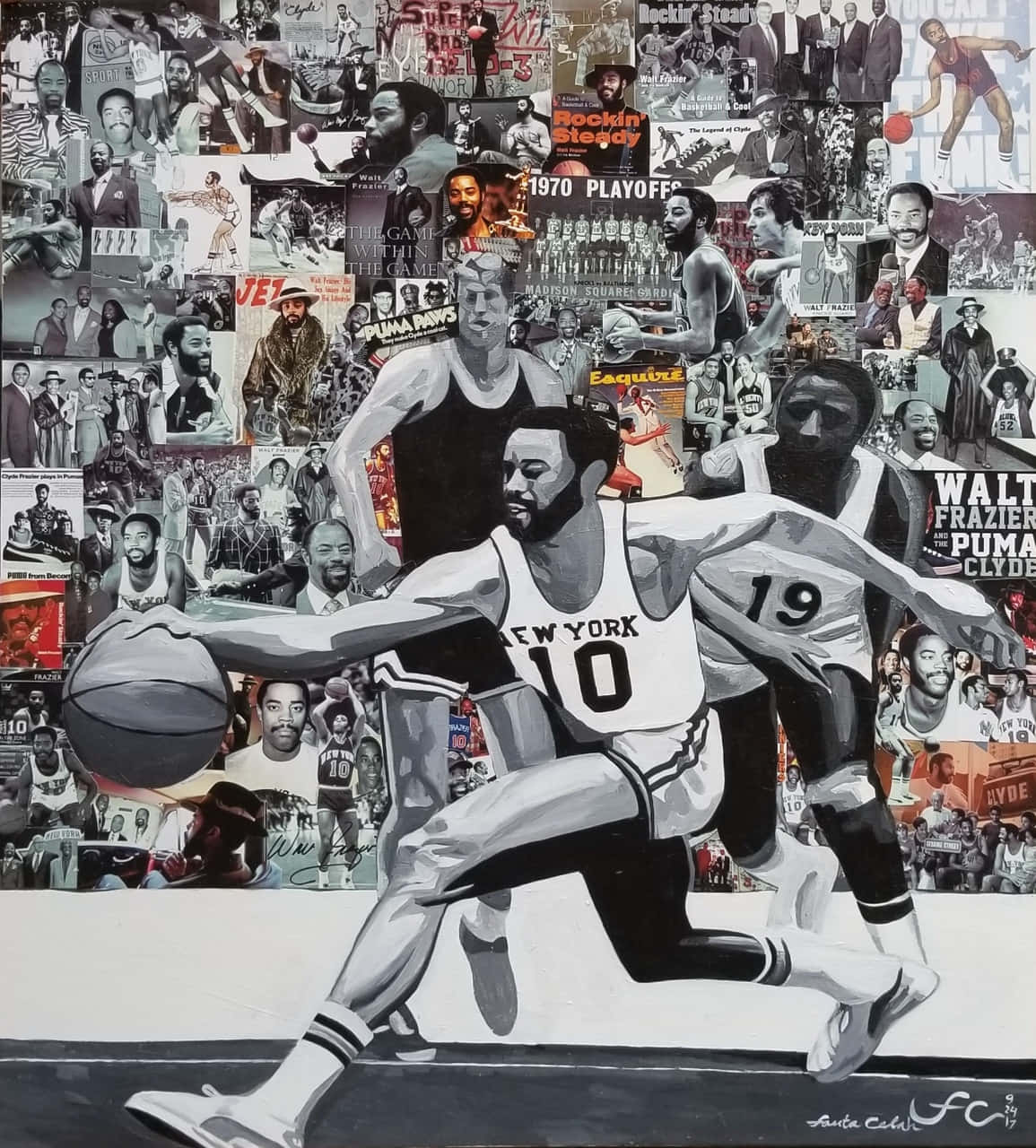 Walt Frazier Painting Life Portrait Collage Wallpaper