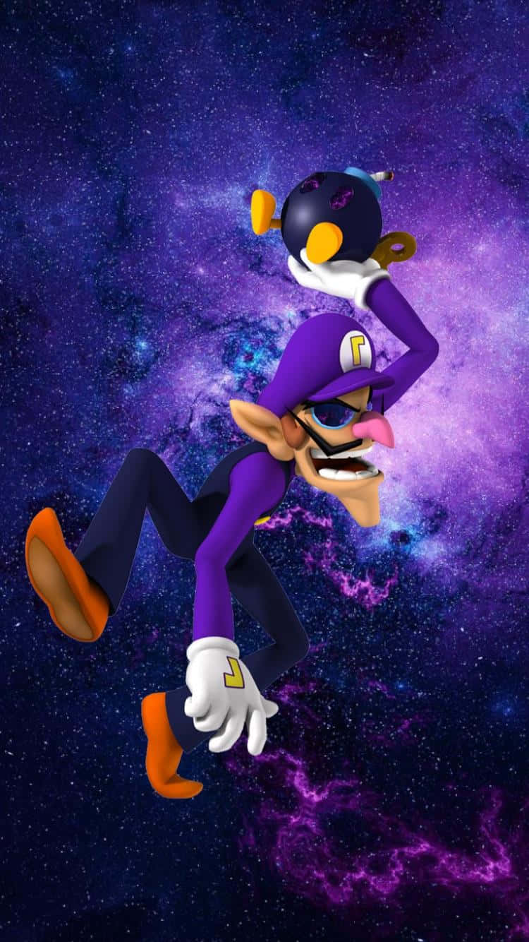 Waluigi Strikes A Victory Pose Wallpaper