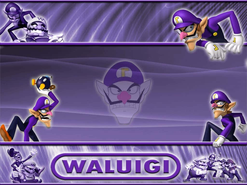 Waluigi Striking A Playful Pose In A Vibrant Background Wallpaper