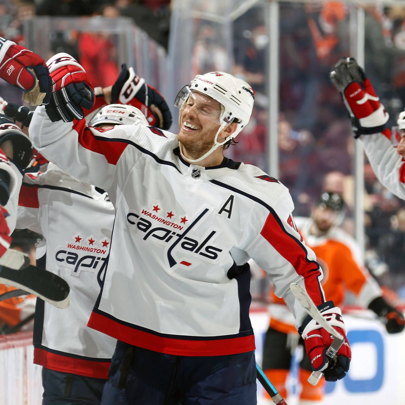 Washington Capitals John Carlson Fist Bump With Teammate Wallpaper