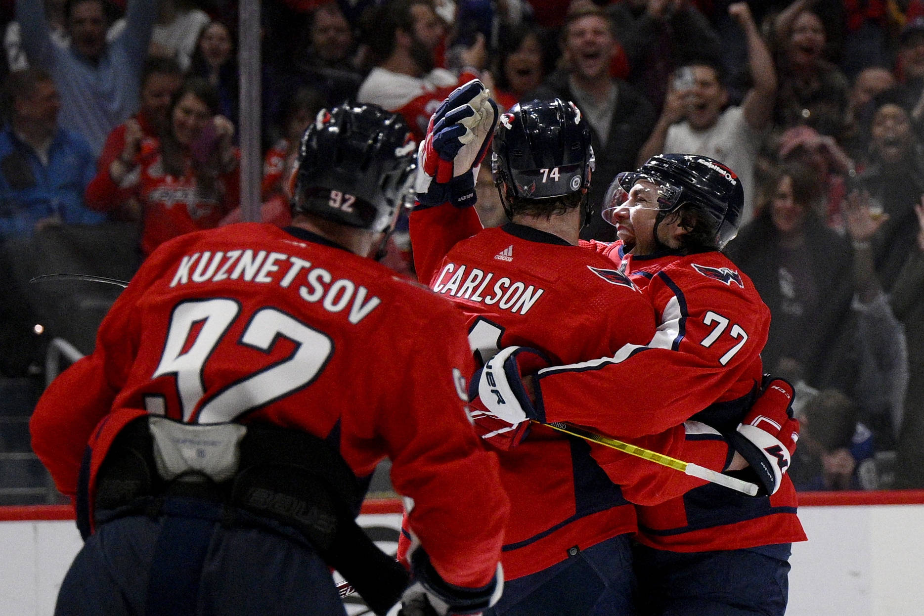 Washington Capitals' Stars, John Carlson And Tj Oshie, In Celebratory Moment Wallpaper