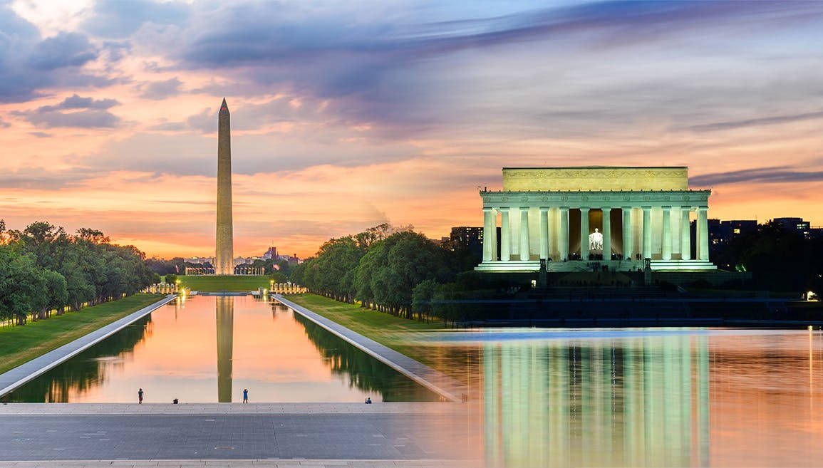 Washington Monument By The Lincoln Memorial Under Clear Blue Sky Wallpaper