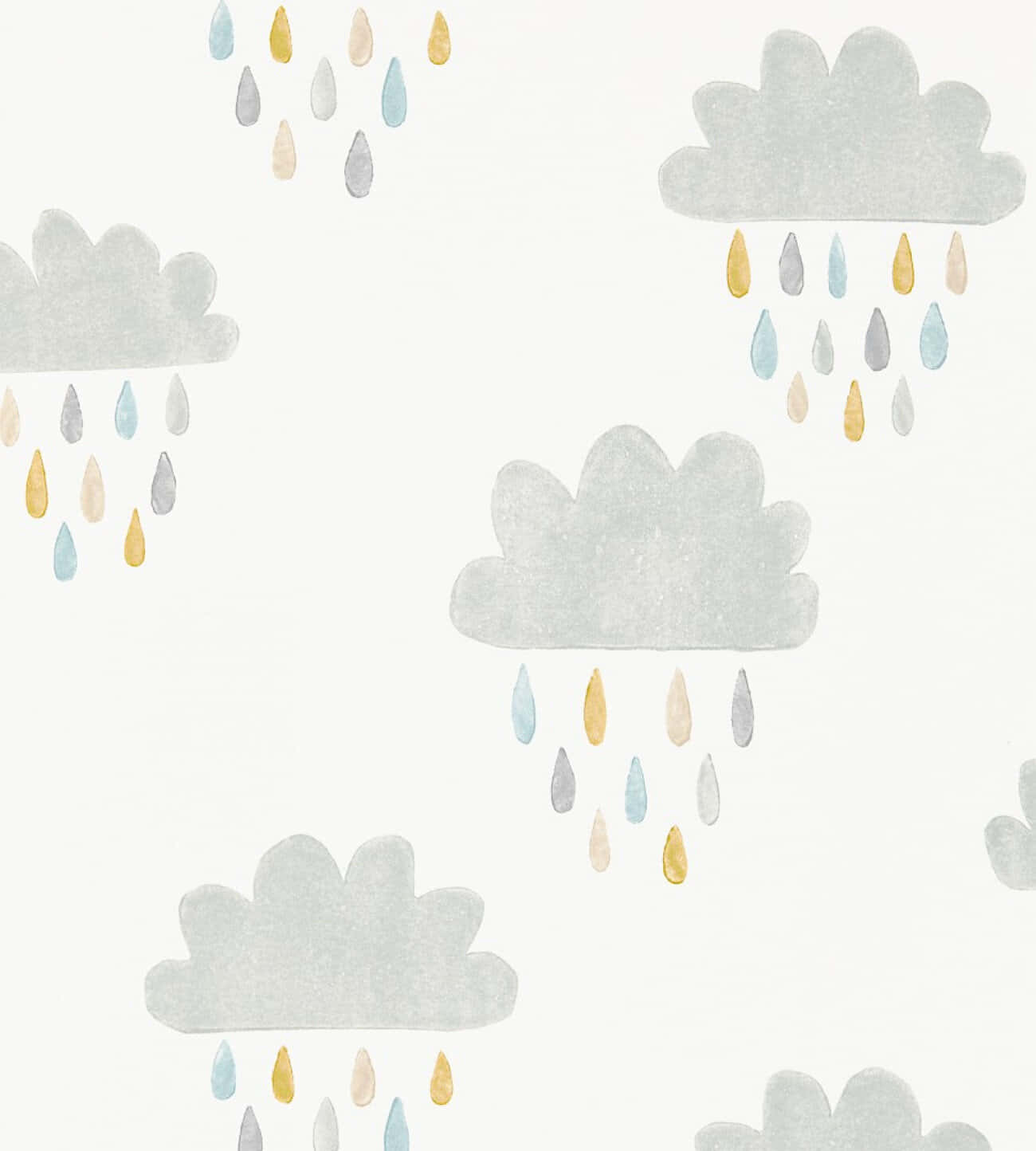 Watercolor Clouds Raindrops Pattern Wallpaper