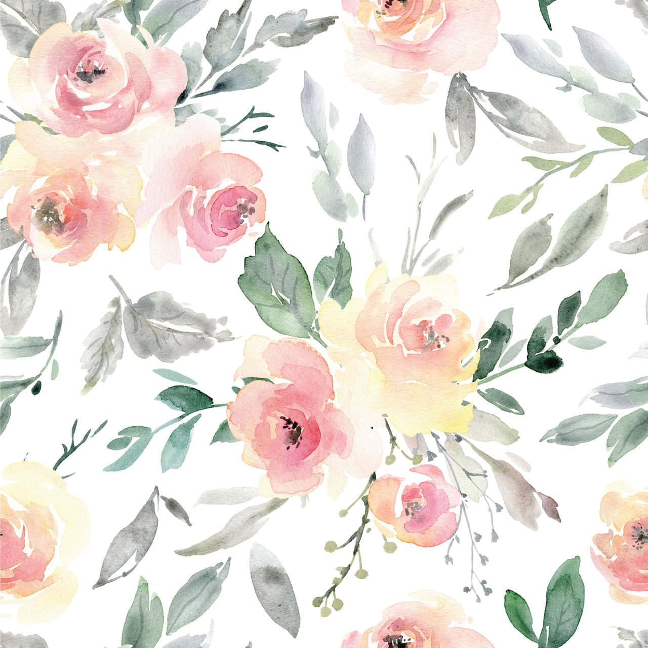 Watercolor Floral Pattern Blush Pink Roses Wallpaper