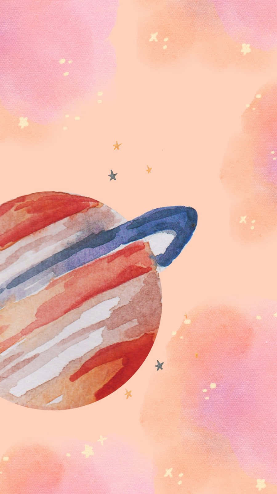 Watercolor Saturn Pastel Sky Wallpaper