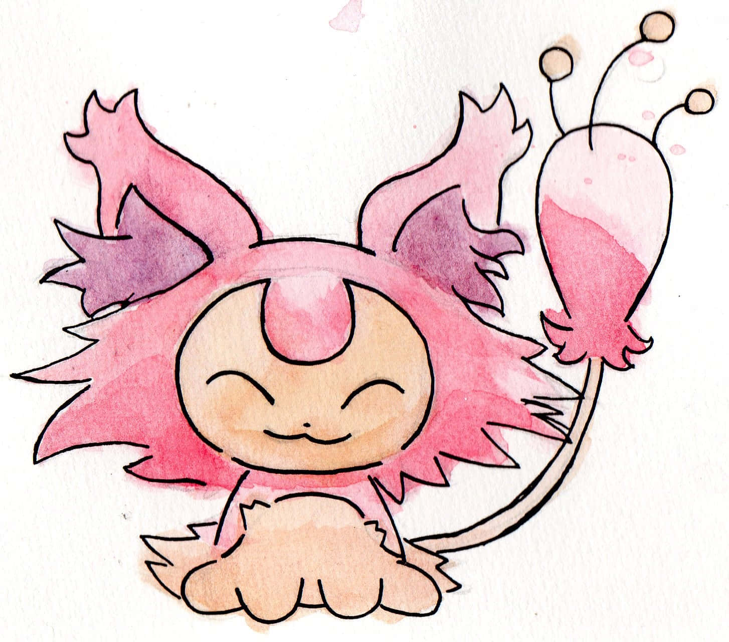 Watercolor Skitty Illustration Wallpaper