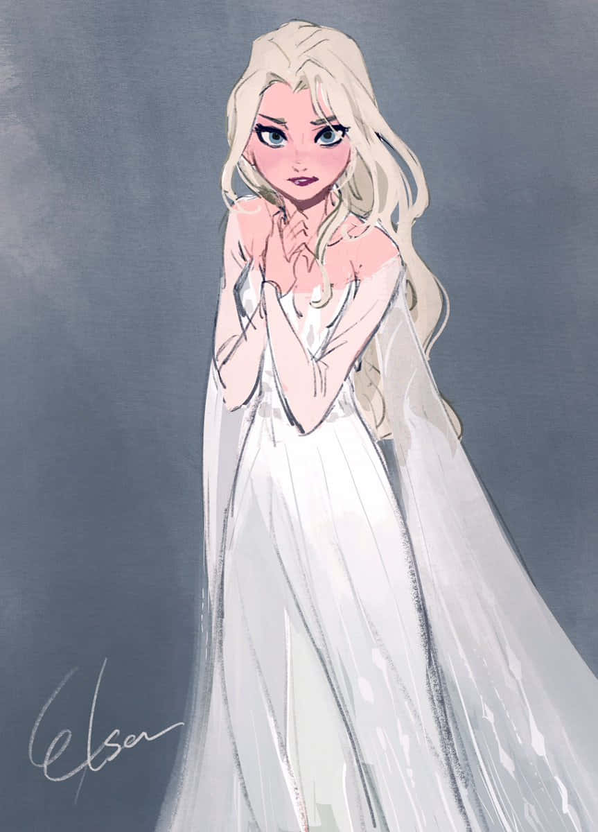 Welcome The Royal Elsa Wearing Her Iconic Striking White Gown From Frozen 2 Wallpaper