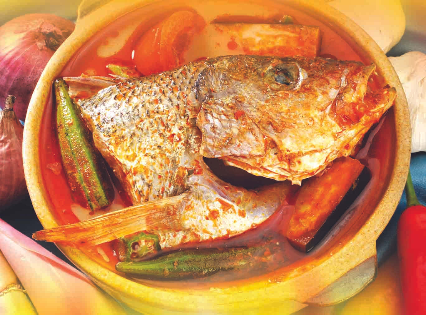 Well Seasoned Fish Head Curry Top View Shot Wallpaper