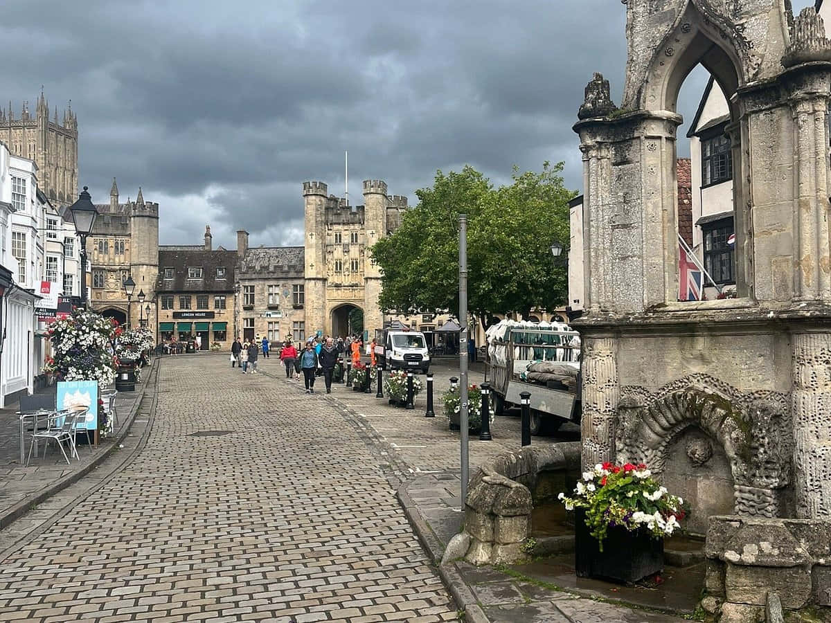 Wells Cathedral Square Street View Wallpaper