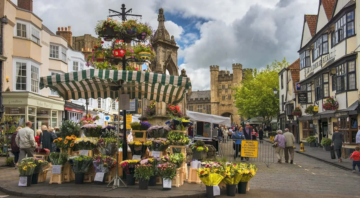 Wells Marketplace Flower Stall Wallpaper