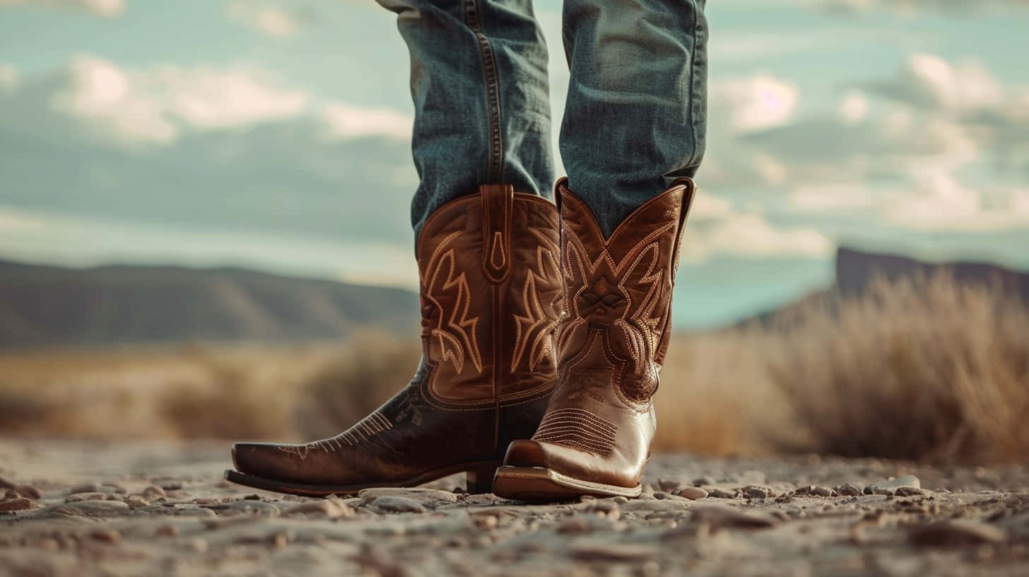 Western Boots Desert Landscape Wallpaper