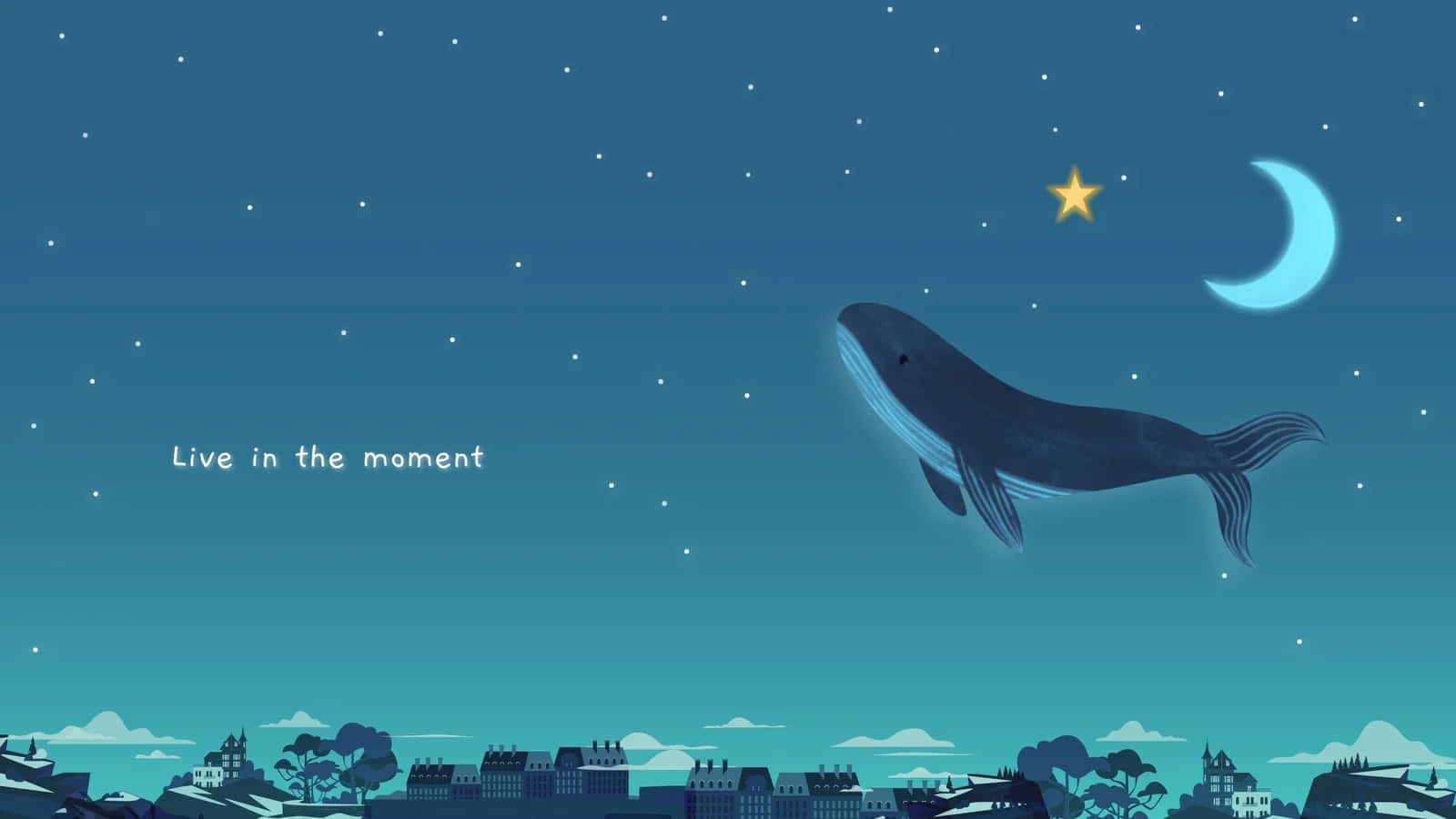 Whale Floating City Night Sky Wallpaper