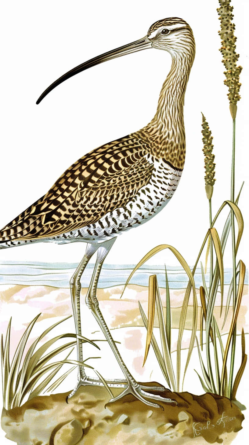 Whimbrel Shorebird Illustration Wallpaper