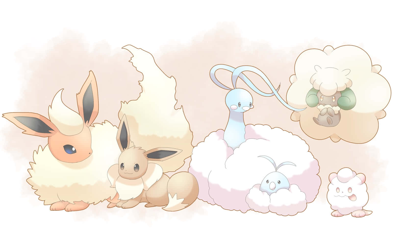 Whimsicott Altaria Flareon Eevee Swirlix Wallpaper