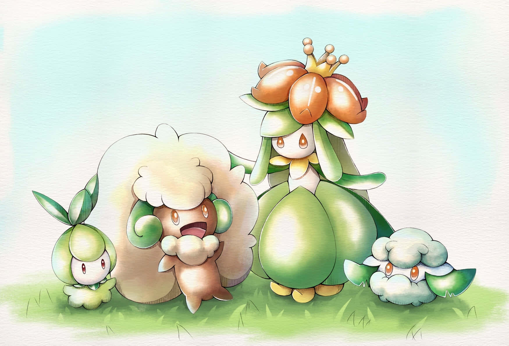 Whimsicott Petilil Lilligant Cottonee Wallpaper