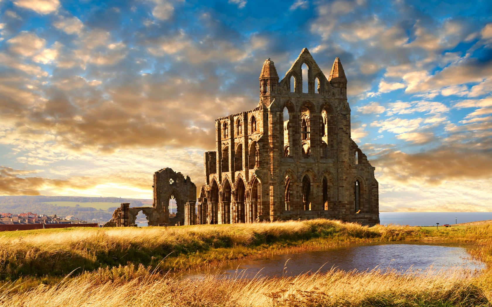 Whitby Abbey Sunset Glow Wallpaper