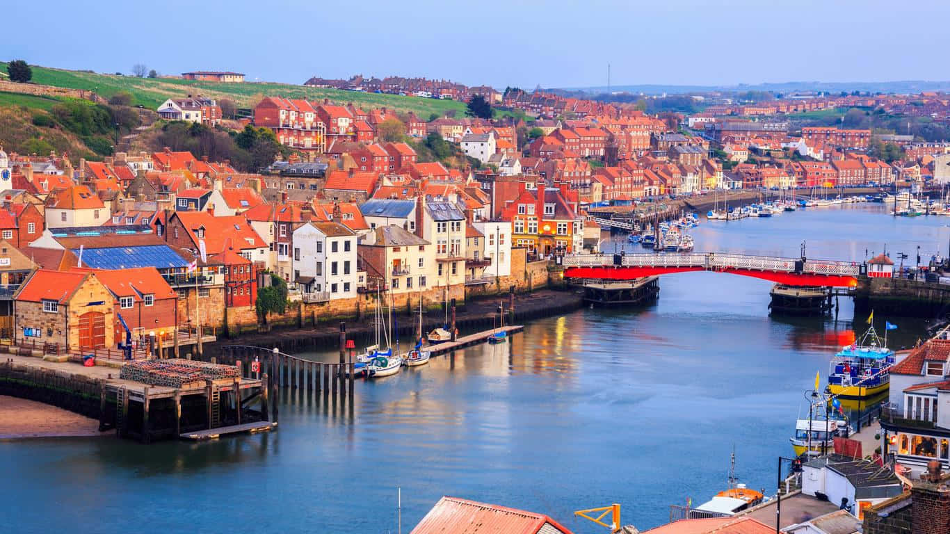 Whitby Harbor Sunset View Wallpaper