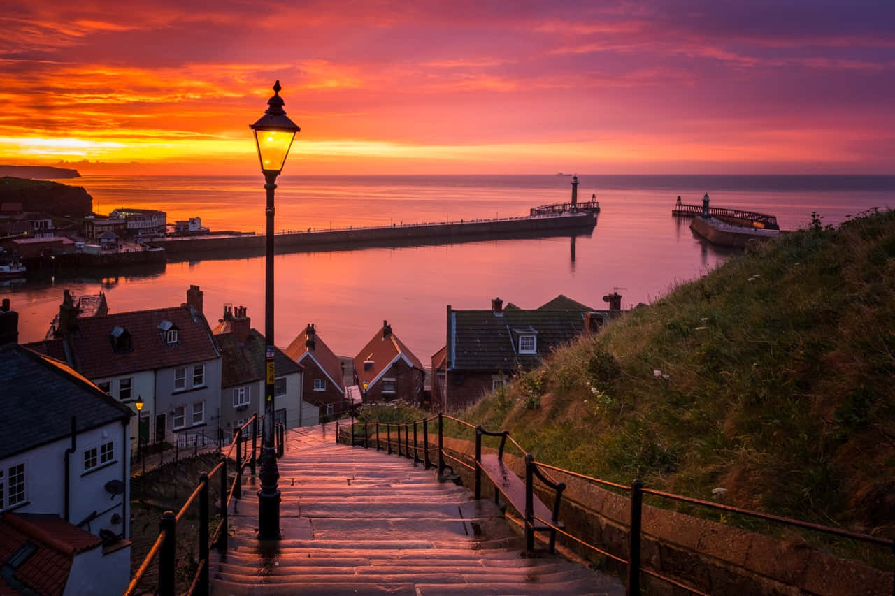 Whitby Harbour Sunset View Wallpaper