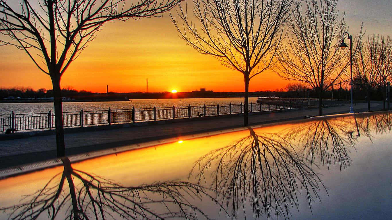 Whitby Waterfront Sunset Reflection Wallpaper