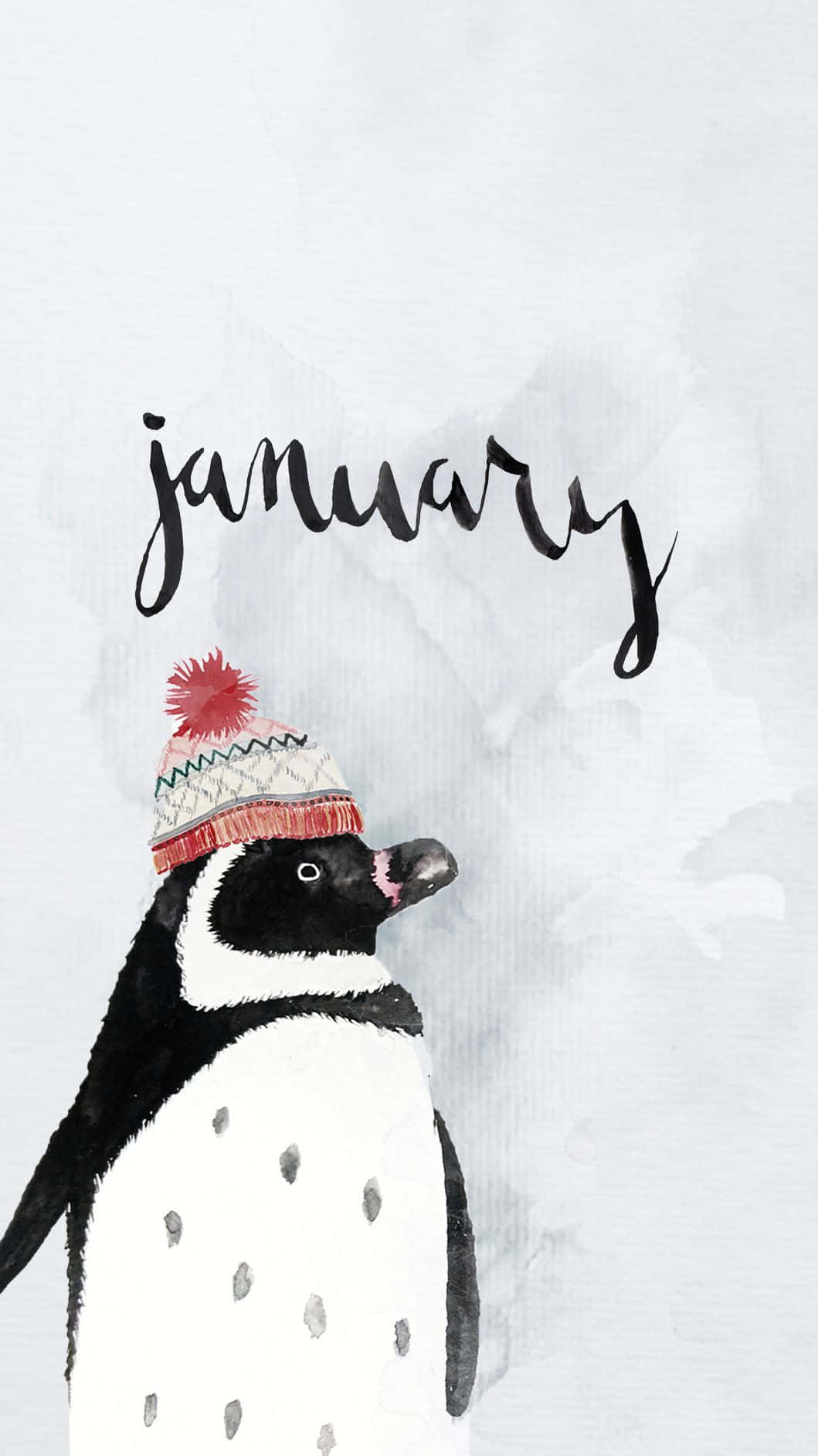 White Christmas Penguin January Phone Wallpaper