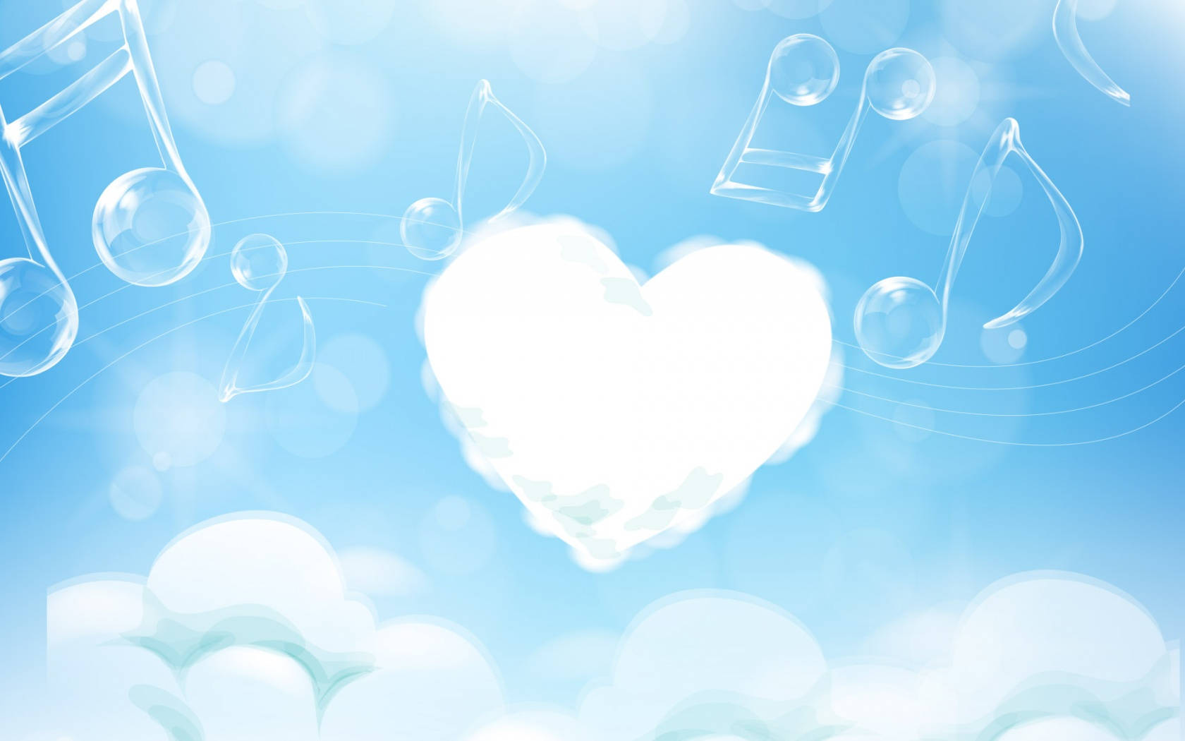 White Heart Cloud Musical Note Wallpaper