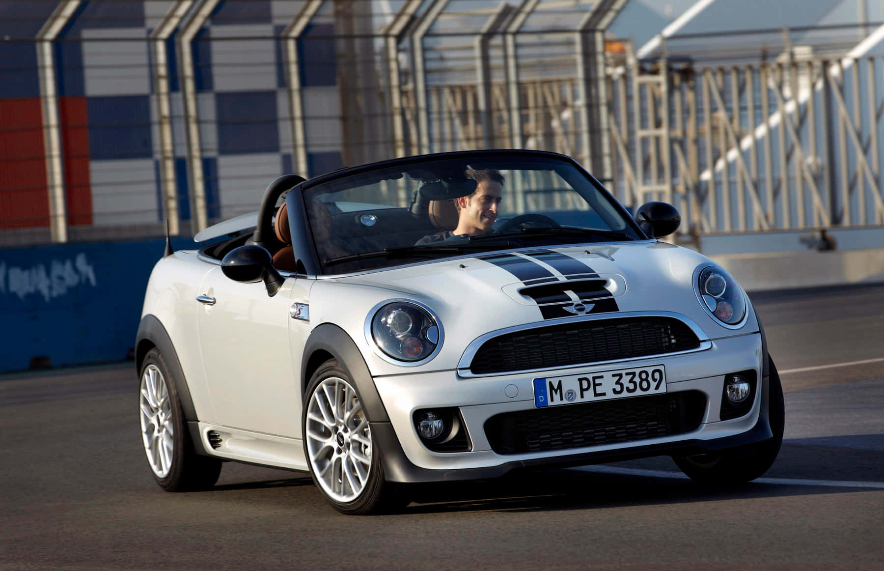 White Mini Roadster Convertible Driving Wallpaper