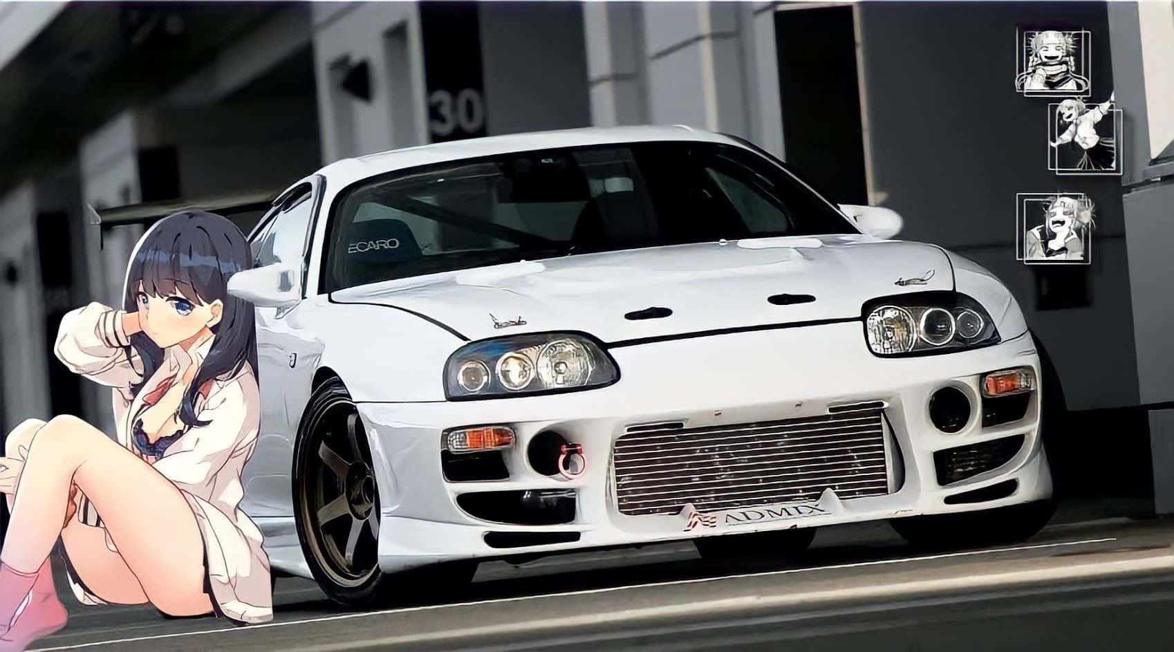 White Toyota Supra Next To Rikka Takarada Jdm Anime Wallpaper