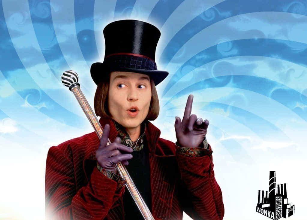 Willy Wonka Pointing Upward Wallpaper