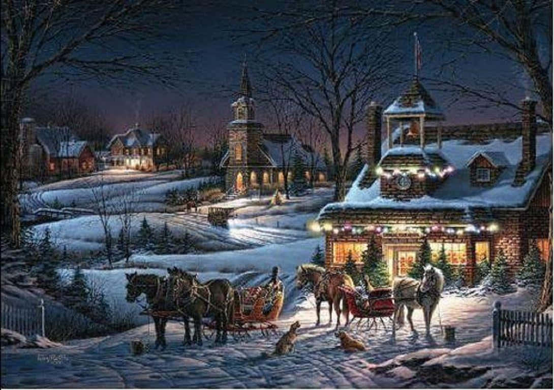 Winter Evening Horse Drawn Sleigh Wallpaper