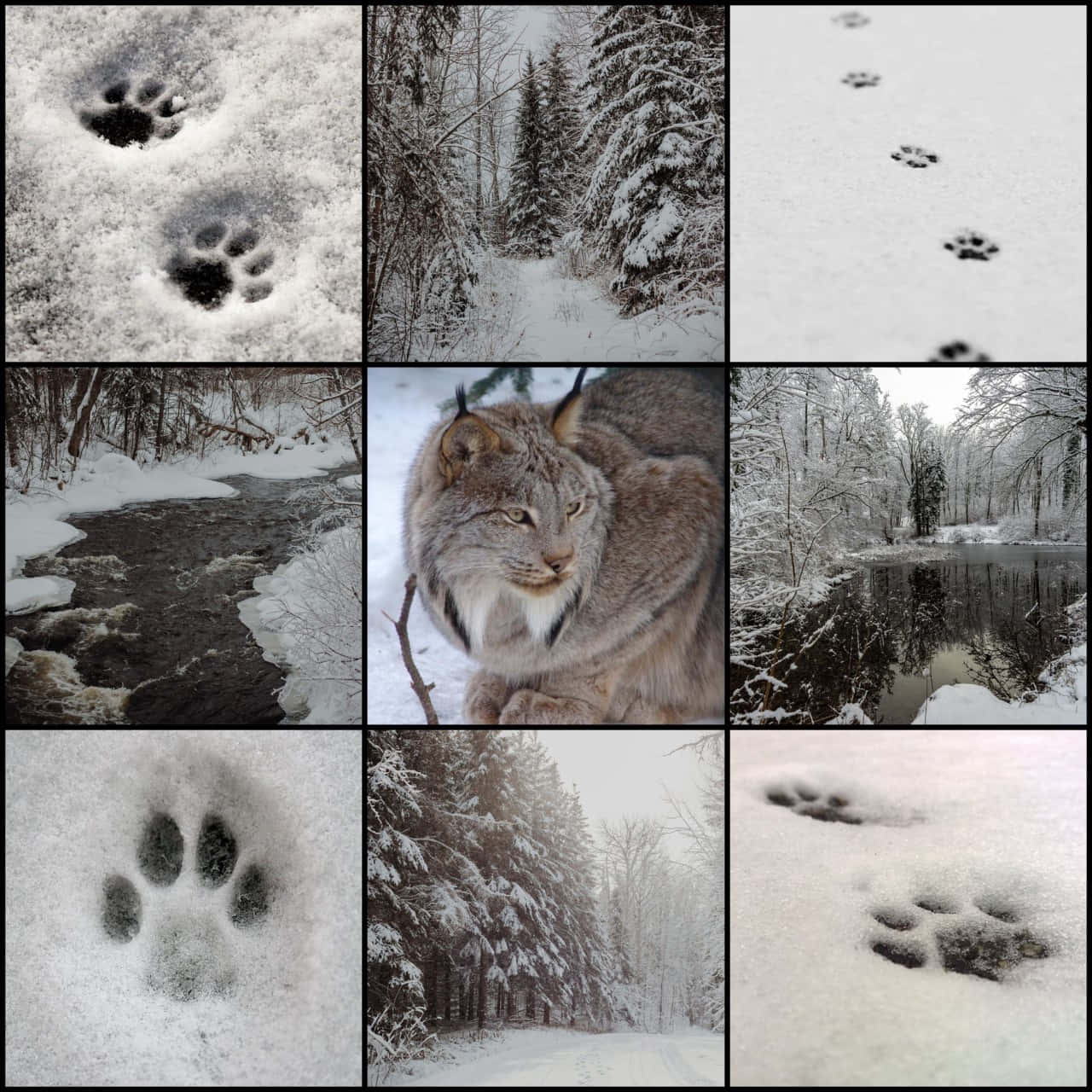 Winter_ Lynx_ Collage Wallpaper