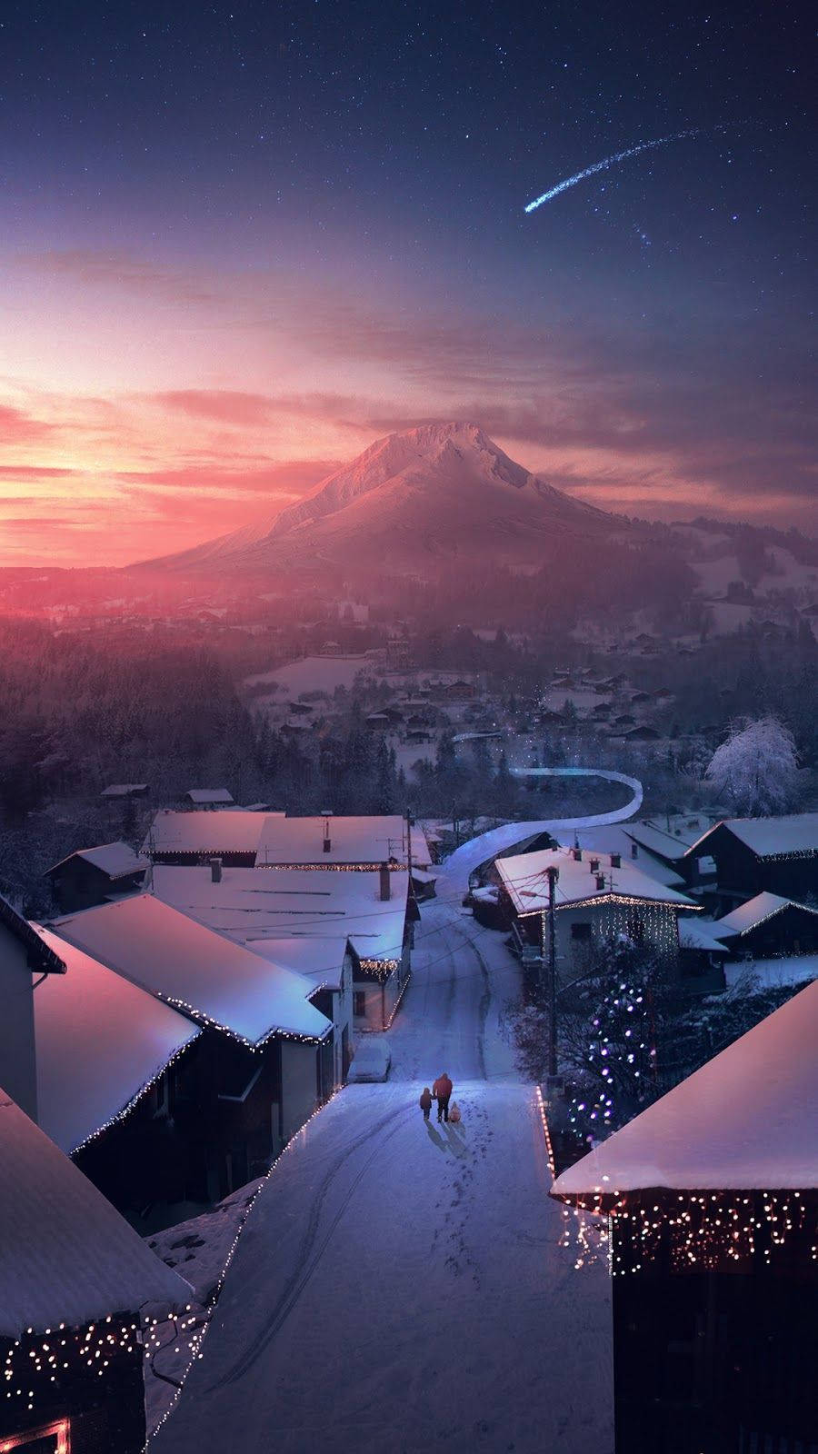 Winter Phone Meteor Village Wallpaper