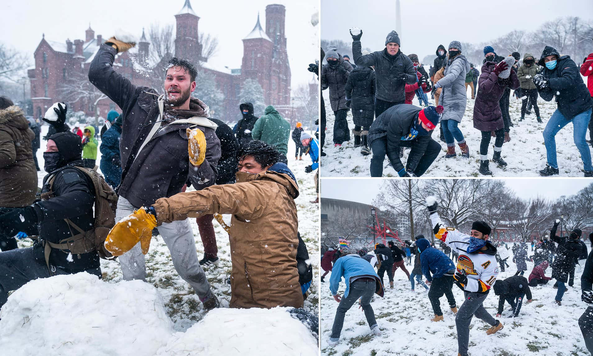 Winter Snowball Fight Action Collage Wallpaper