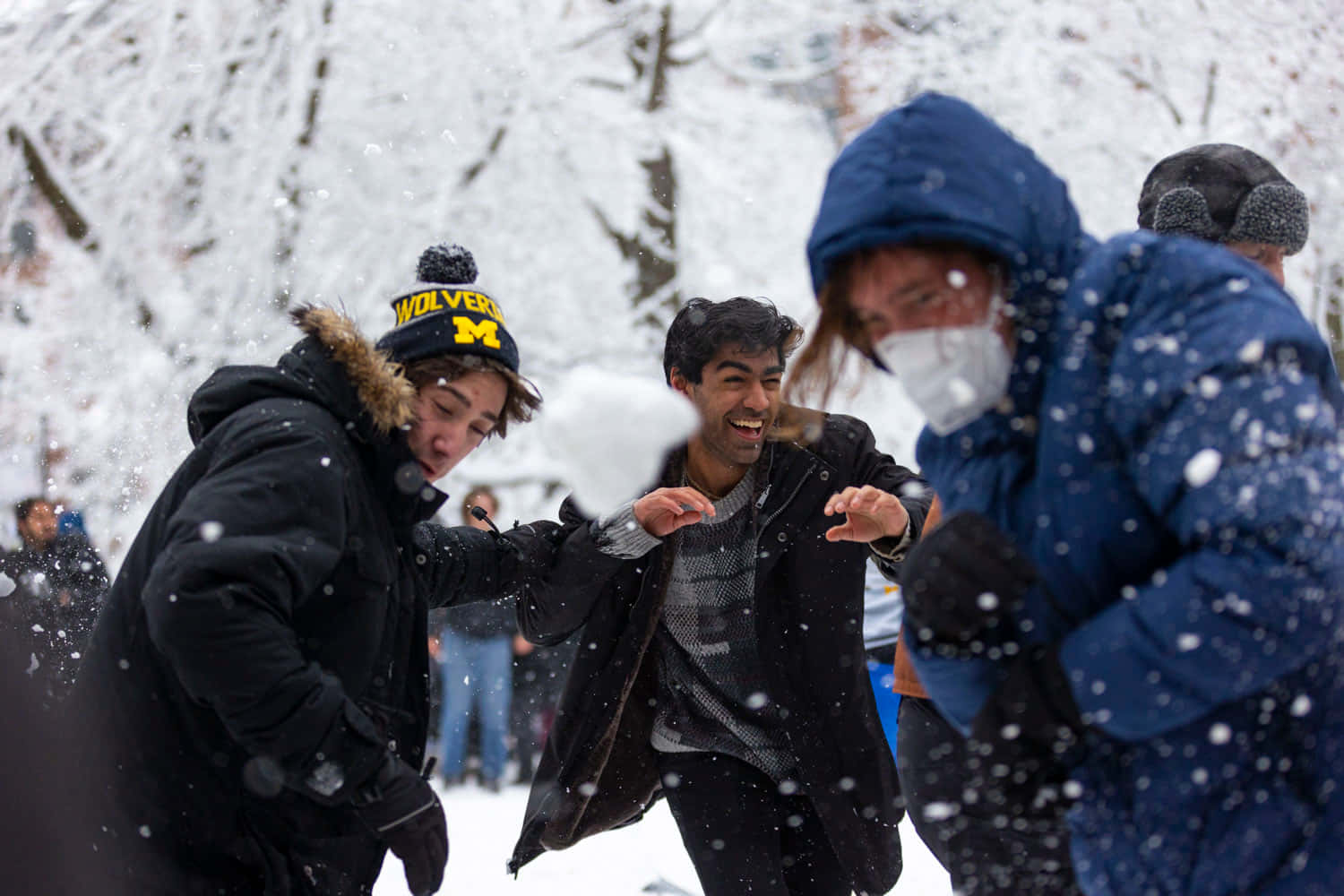 Winter Snowball Fight Action Wallpaper