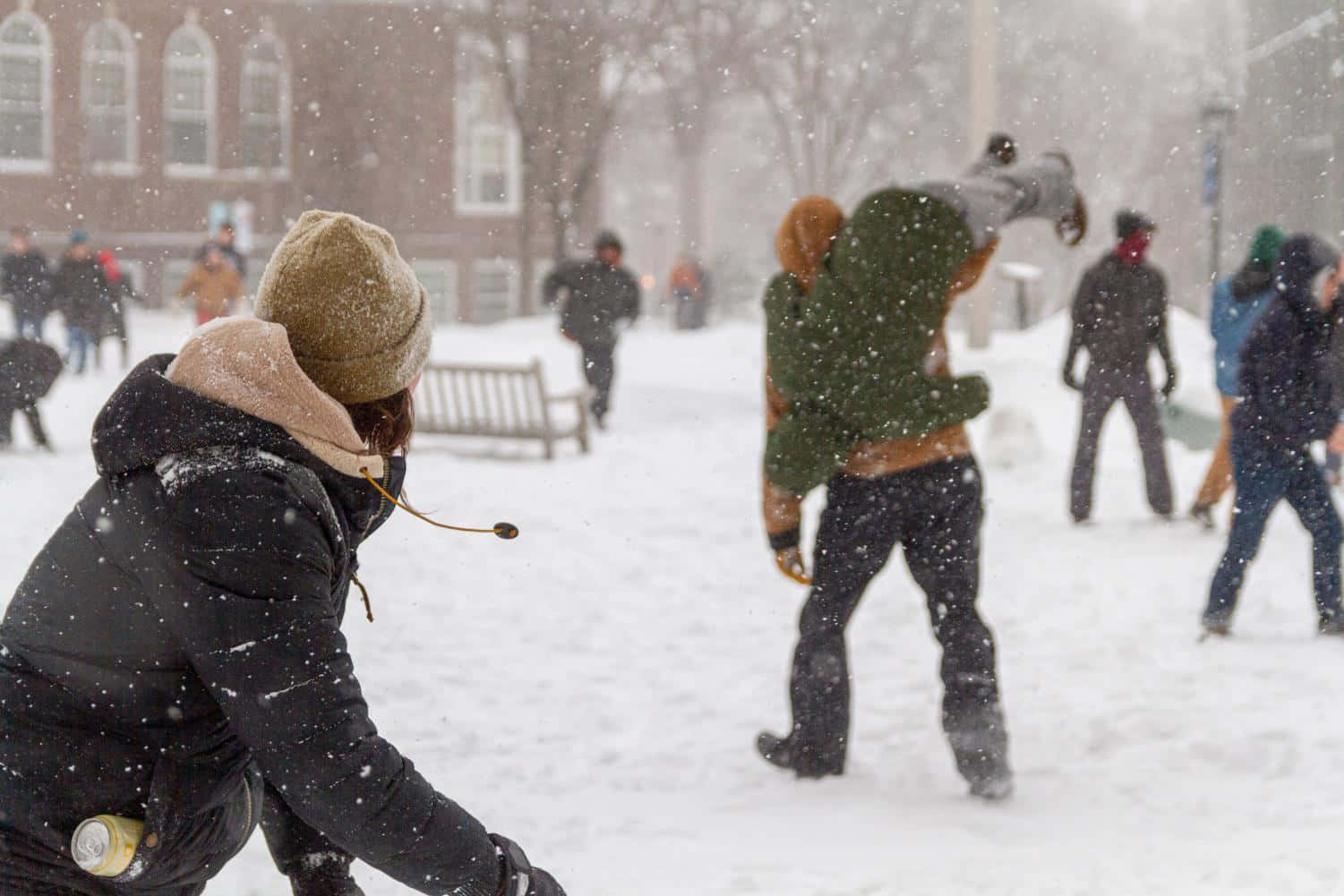 Winter Snowball Fight Action Wallpaper