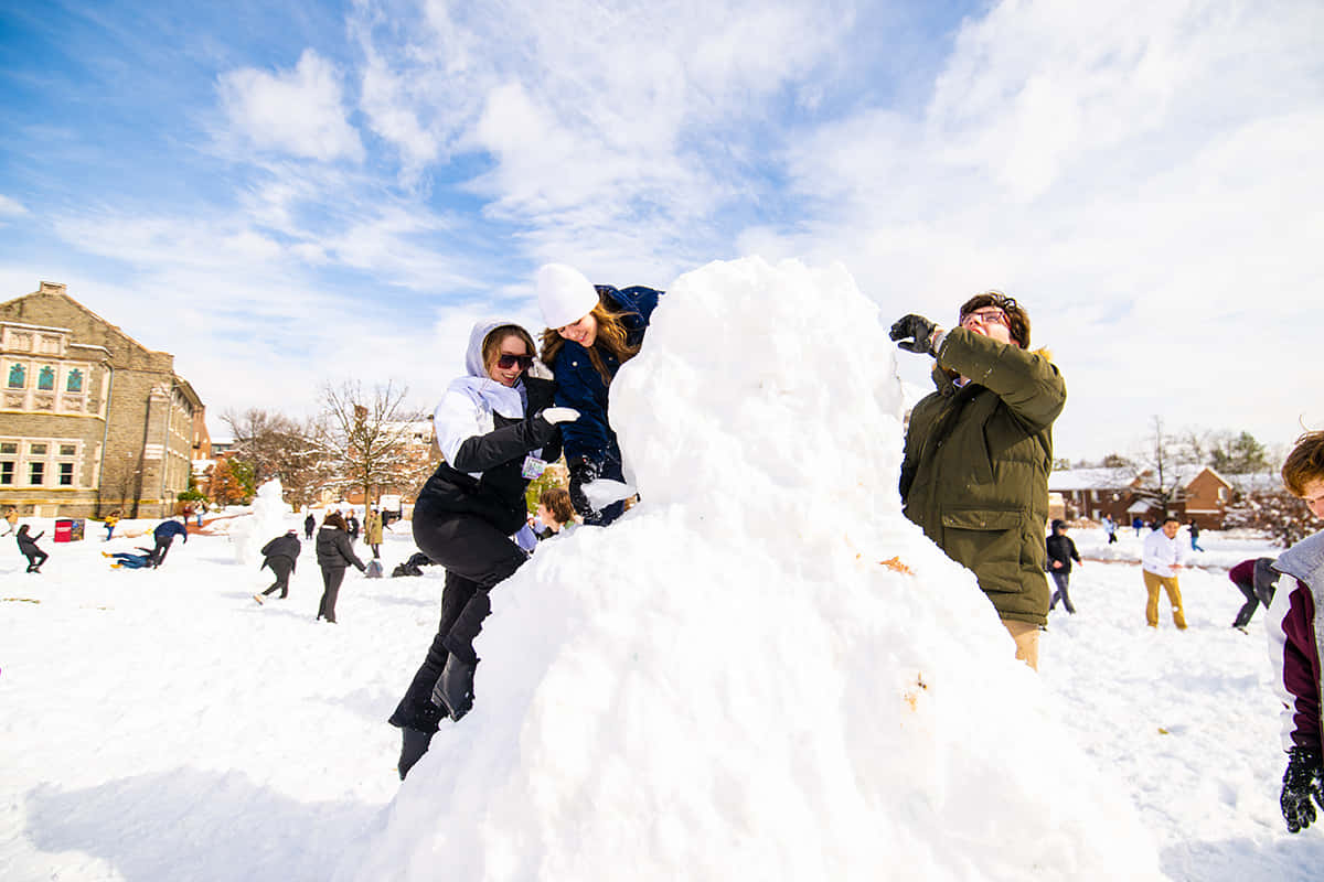 Winter Snowball Fight Action Wallpaper