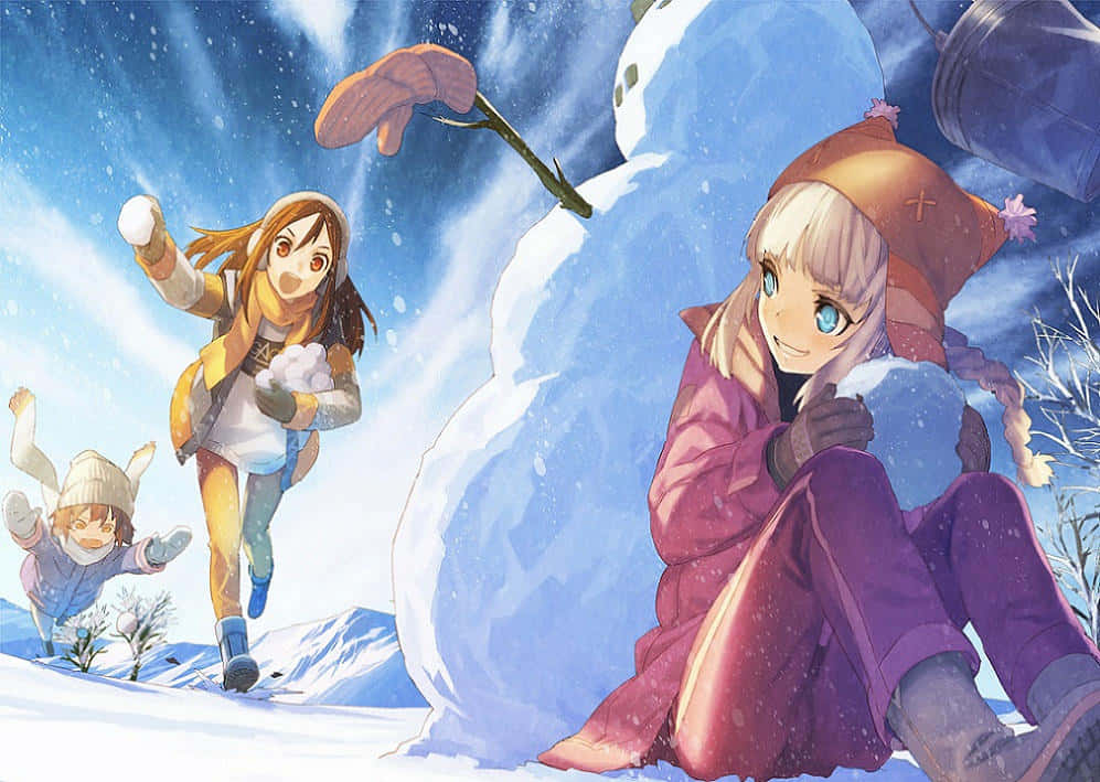 Winter Snowball Fight Anime Style Wallpaper