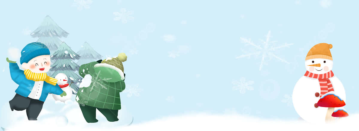 Winter Snowball Fight Cartoon Wallpaper