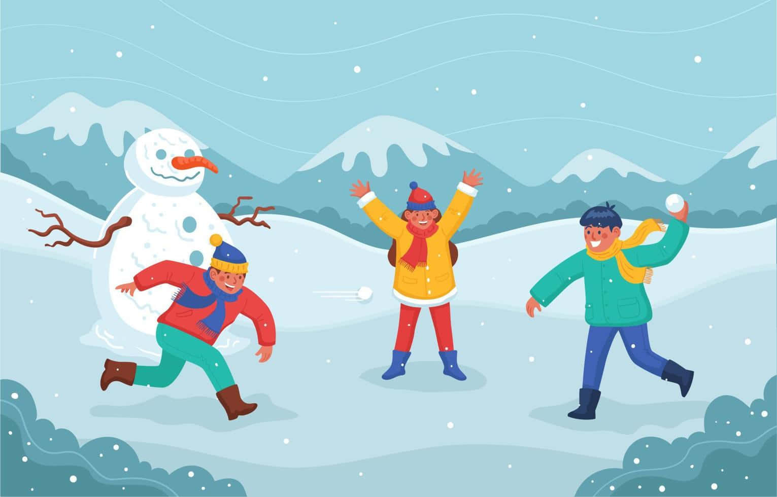 Winter Snowball Fight Fun Illustration.jpg Wallpaper