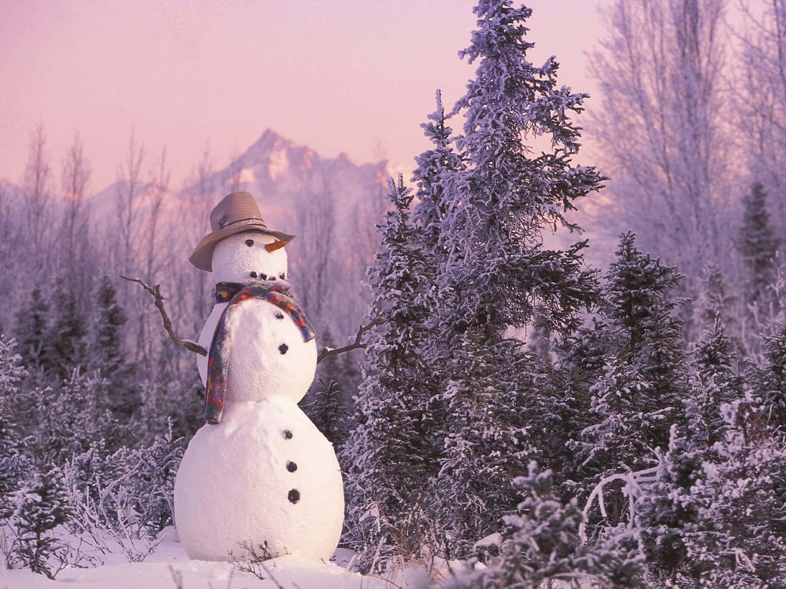 Winter Snowmanin Purple Dusk Wallpaper