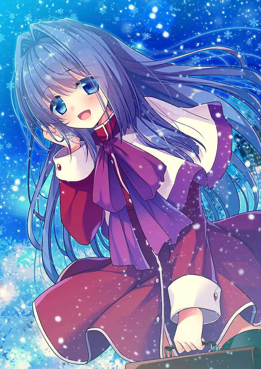 Winter Starry Night Anime Girl Wallpaper