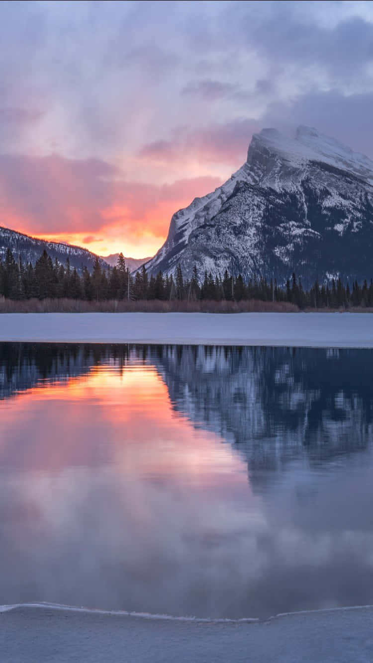 Winter Sunset Reflection Mountain Peak Wallpaper