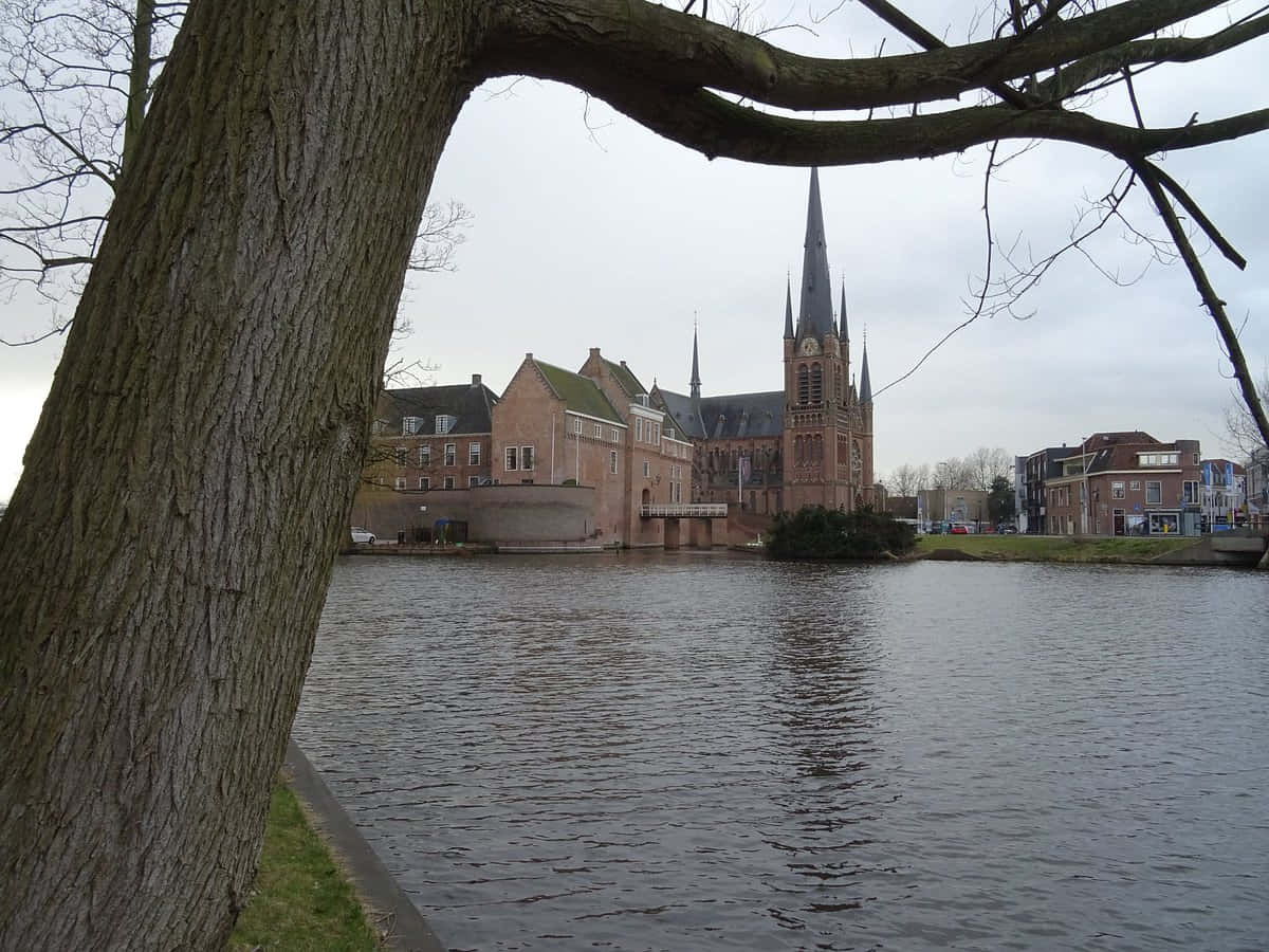 Woerden Waterfrontand Church Wallpaper