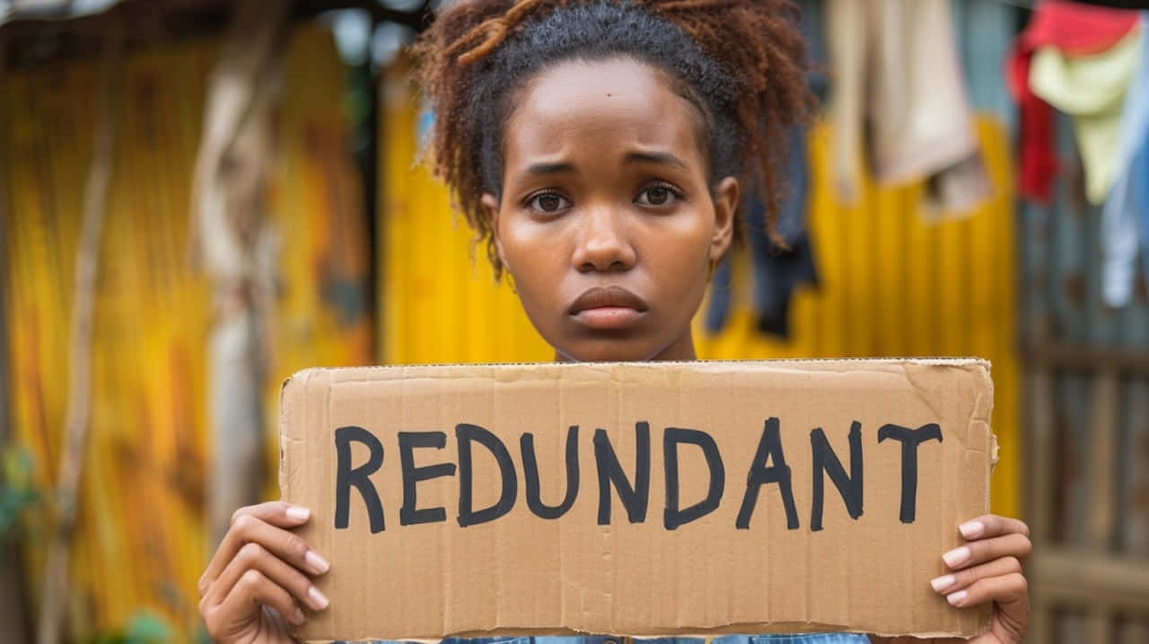 Woman Holding Redundant Sign Wallpaper