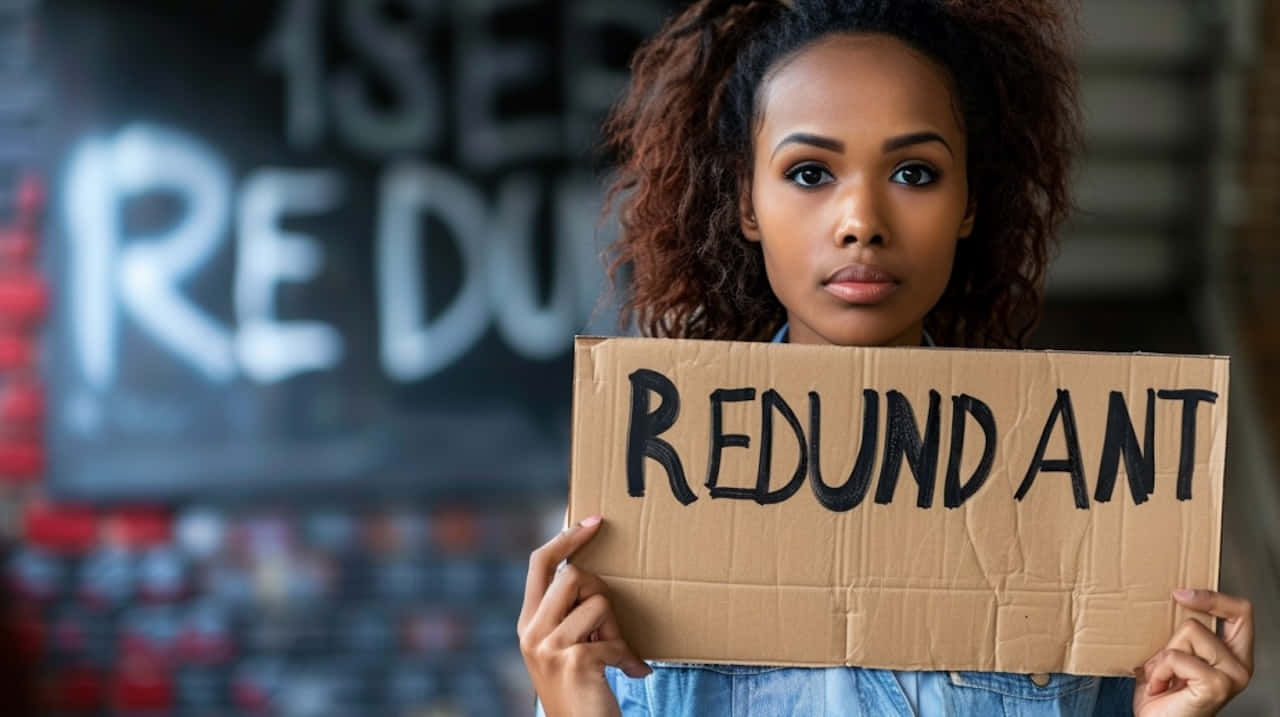 Woman Holding Redundant Sign Wallpaper