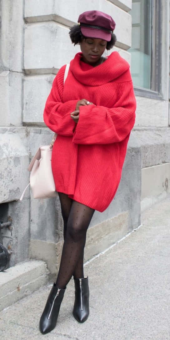 Woman In A Cozy Red Sweater Wallpaper