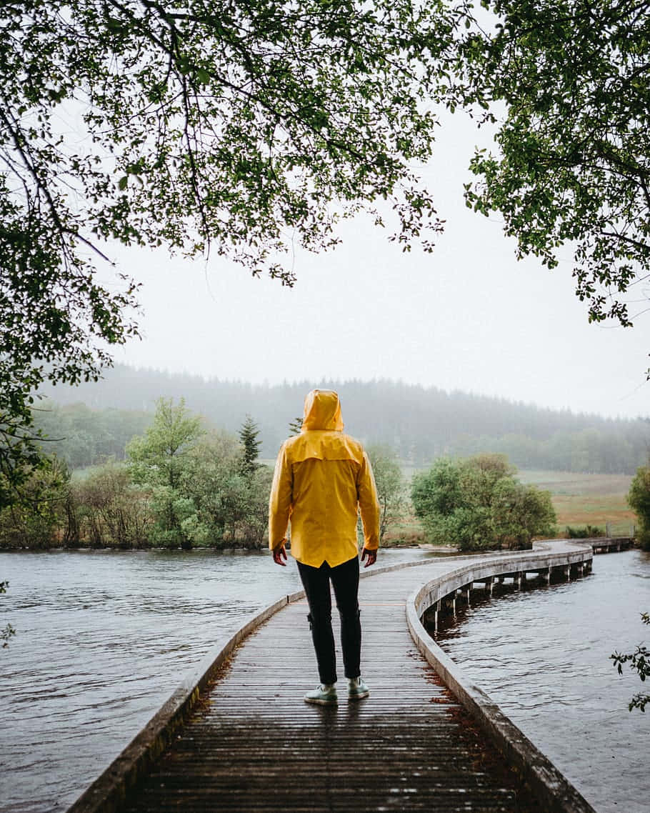 Woman In A Vibrant Yellow Raincoat Wallpaper