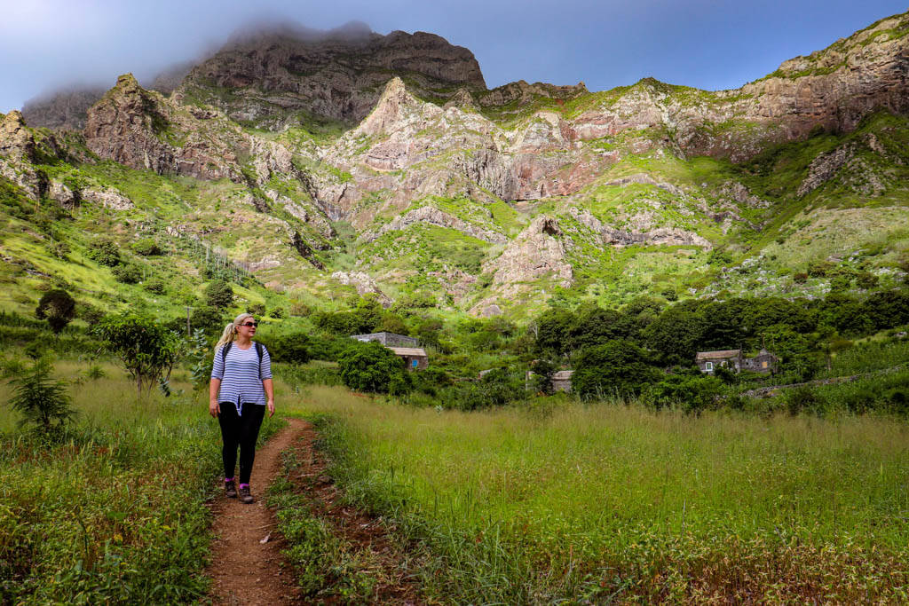 Woman Walking In Cape Verde Mountains Wallpaper