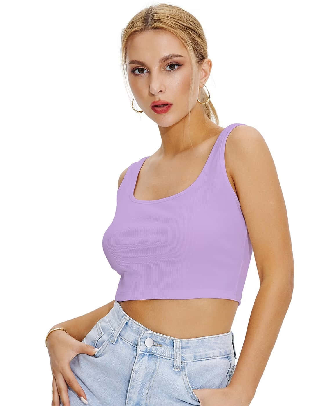 Womanin Purple Tank Top Wallpaper