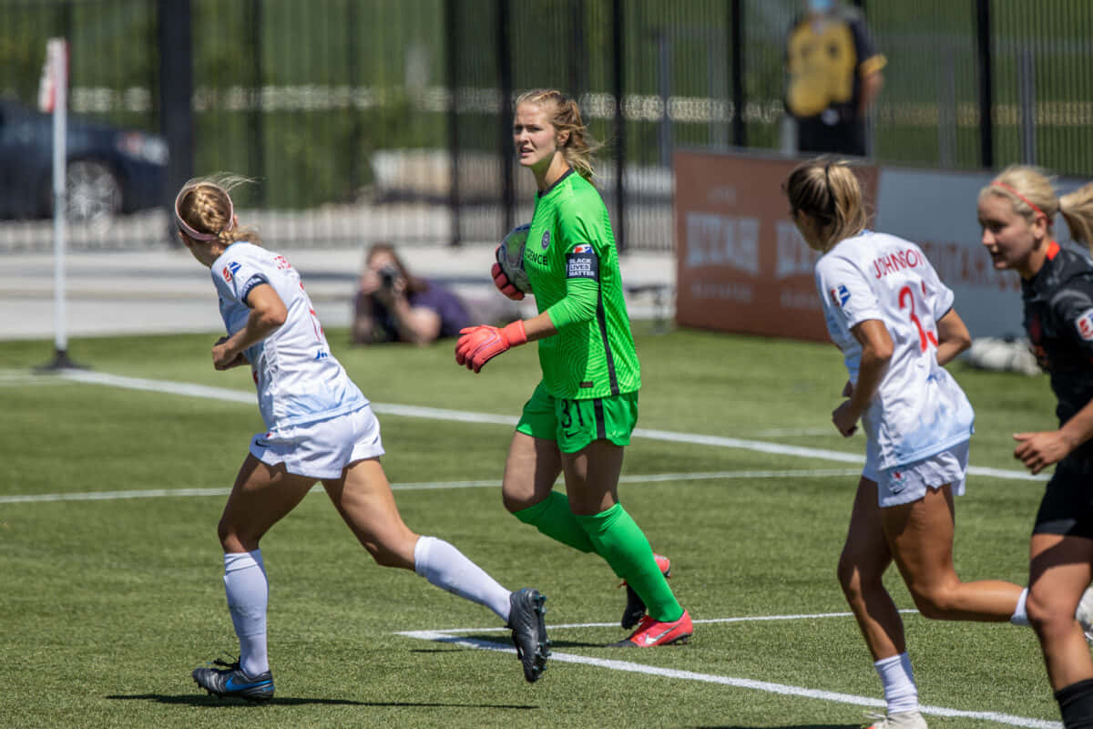 Women Soccer Goalkeeperin Action Wallpaper