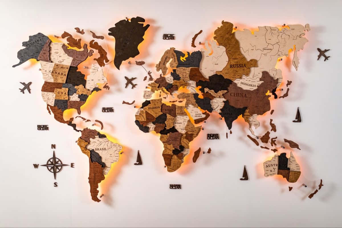 Wooden World Map Wall Art Wallpaper